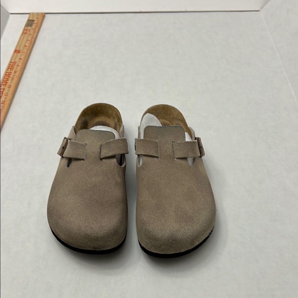 Tan Suede Mules with Sturdy Soles